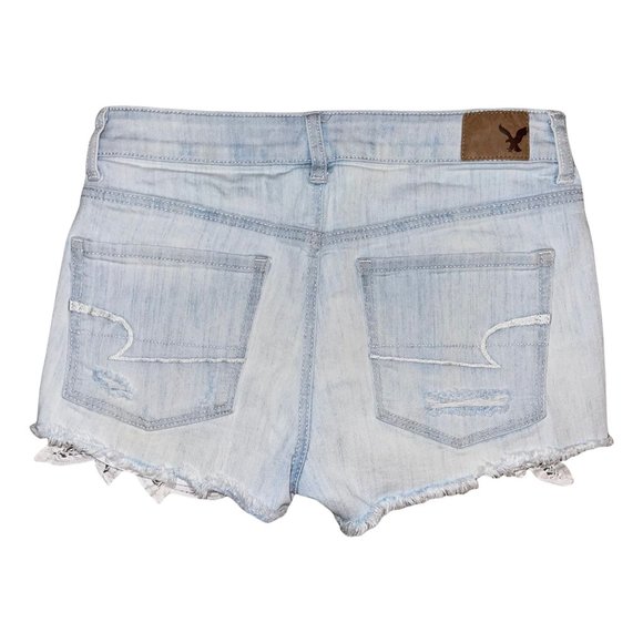 American Eagle Outfitters AEO Distressed Hi-Rise Shortie Light Wash Shorts 6 - Picture 6 of 9